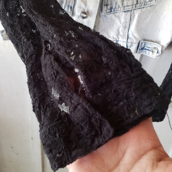 80s 90s Denim Jean Jacket Cropped Acid Bleached s - Picture 5 of 7